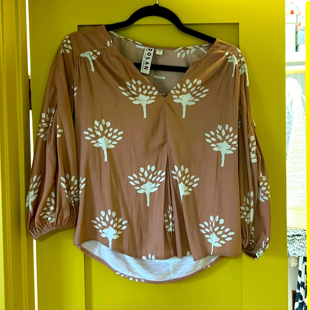Tan silk floral blouse